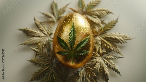 Canabis Blatt auf einem goldenen Ei.