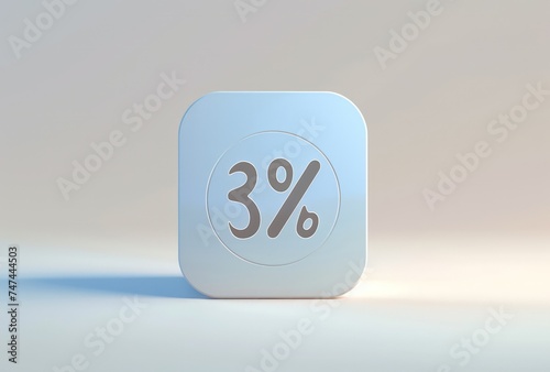 a piece of paper has a couple percentage signs in it, isolated, white background, a 3d rendered rounded square button, playful and bubbly © STOCKYE STUDIO