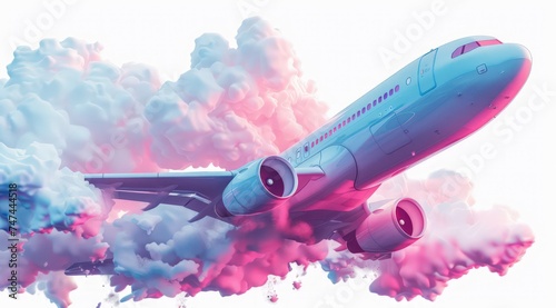 a plane with smoke coming out of its wing, in the style of stop-motion animation, simple, colorful illustrations