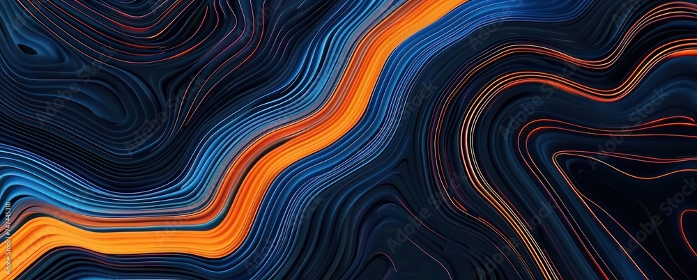 an abstract background with blue and orange lines, in the style of black background, minimalist lines