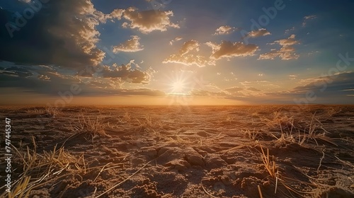 Desert Plains at Sunrise with Creased Sky