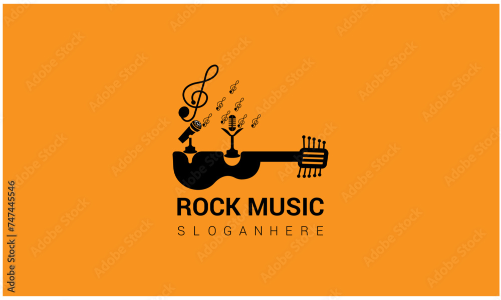Guitar icon vector, Acoustic musical instrument sign Isolated on yelow background. 