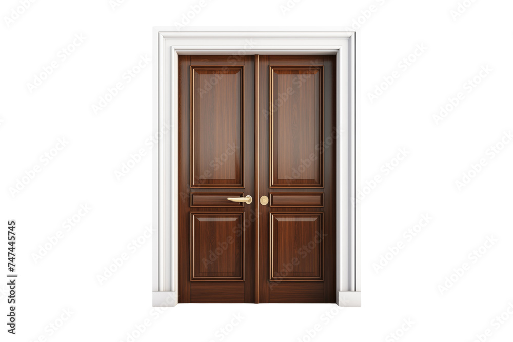 Wooden Closed Door isolated on transparent background.