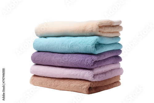 Stack of Colored Terry Cloth Towels isolated on transparent background.