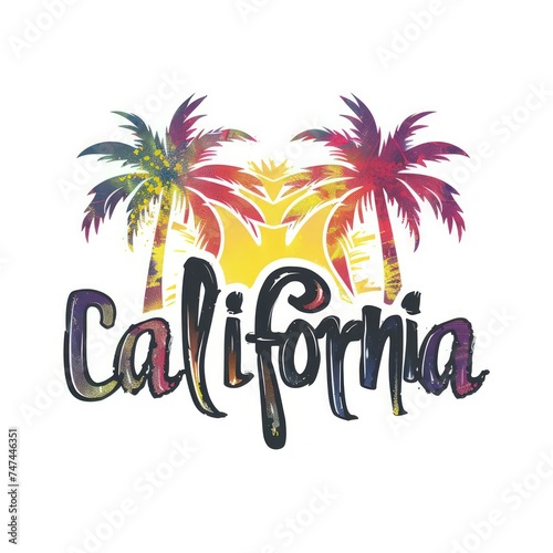 california t shirt design, white background, vintage aesthetics, simplified
