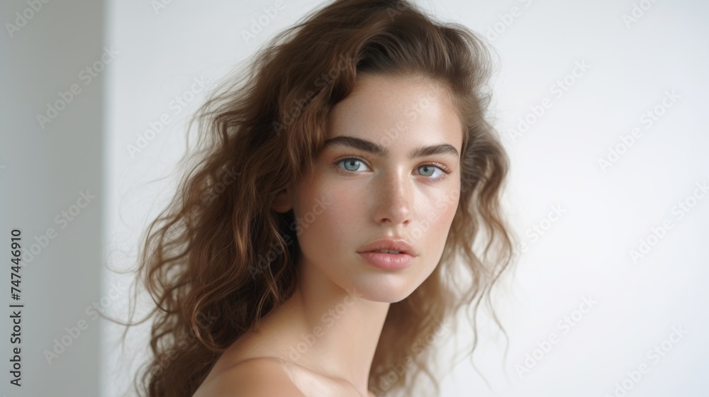 A beautiful young woman with striking blue eyes posing for a photo. Suitable for various creative projects A beautiful young woman with striking blue eyes posing for a photo. Suitable for various creative projects