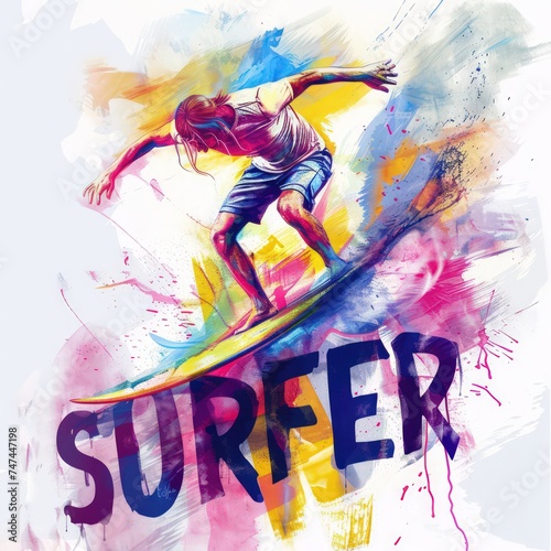 surf design watercolor and chalk stroke surf design logo sublime typography, vibrant color combinations