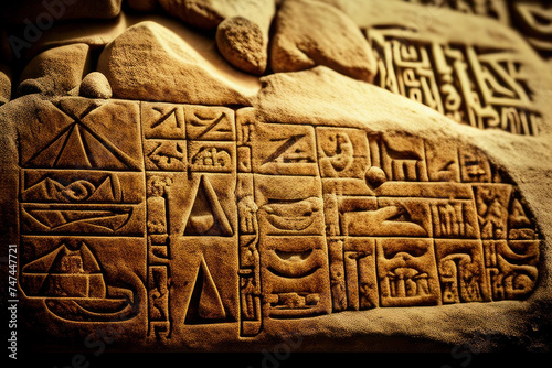 Ancient Egyptian Hieroglyphics on Stone Tablet photo