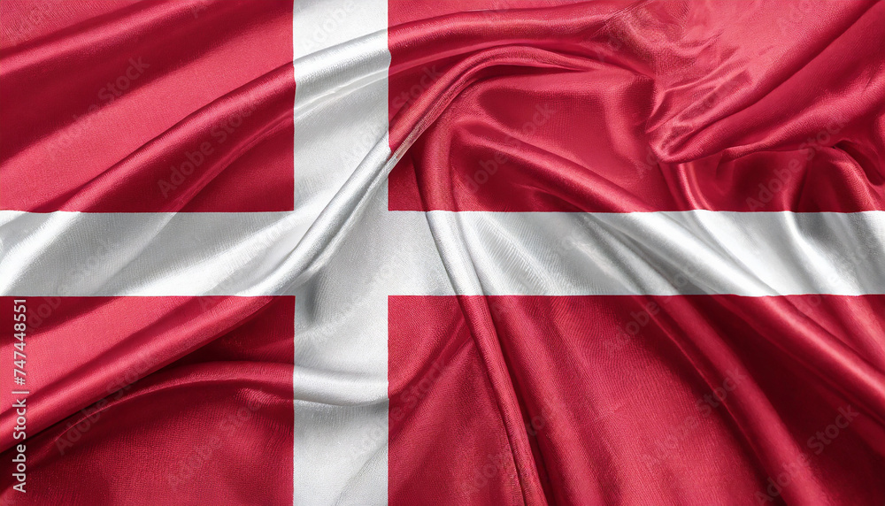 National Danish silk fabric flag. Symbol of Denmark. Banner for celebrating Independence Day. National Danish silk fabric flag. Symbol of Denmark. Banner for celebrating Independence Day.