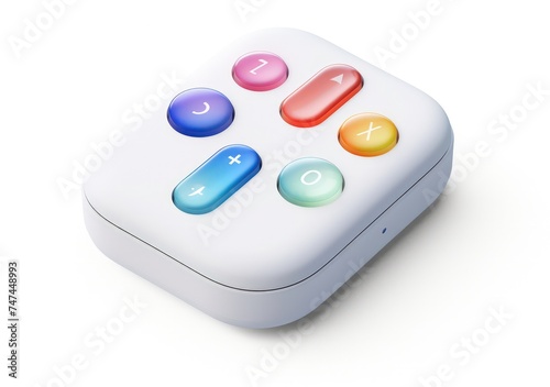 remote control, game pad icon, isolated, white background, a 3d rendered rounded square button, playful and bubbly © STOCKYE STUDIO