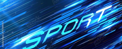 sport shiny blue abstract background with neon lights, speed lines, stripes and shapes, super flat style, outrun, multilayered