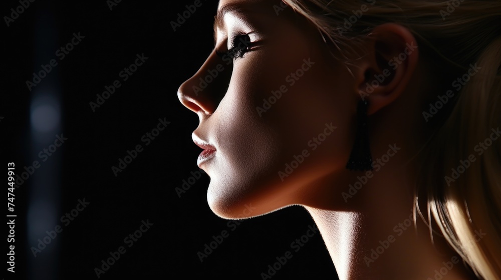 A close up of a woman wearing stylish earrings, suitable for fashion blogs or jewelry advertisements