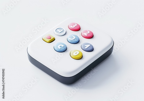 the remote control icon isolated, white background, a 3d rendered rounded square button, playful and bubbly