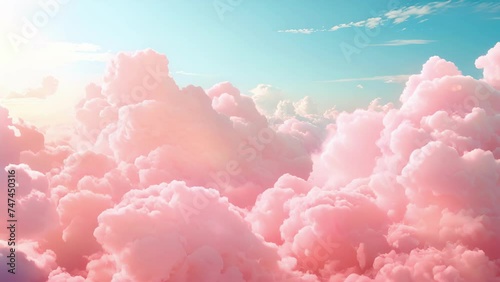 An everchanging dance of puffy cotton candy clouds fill the sky creating a dreamlike atmosphere. photo