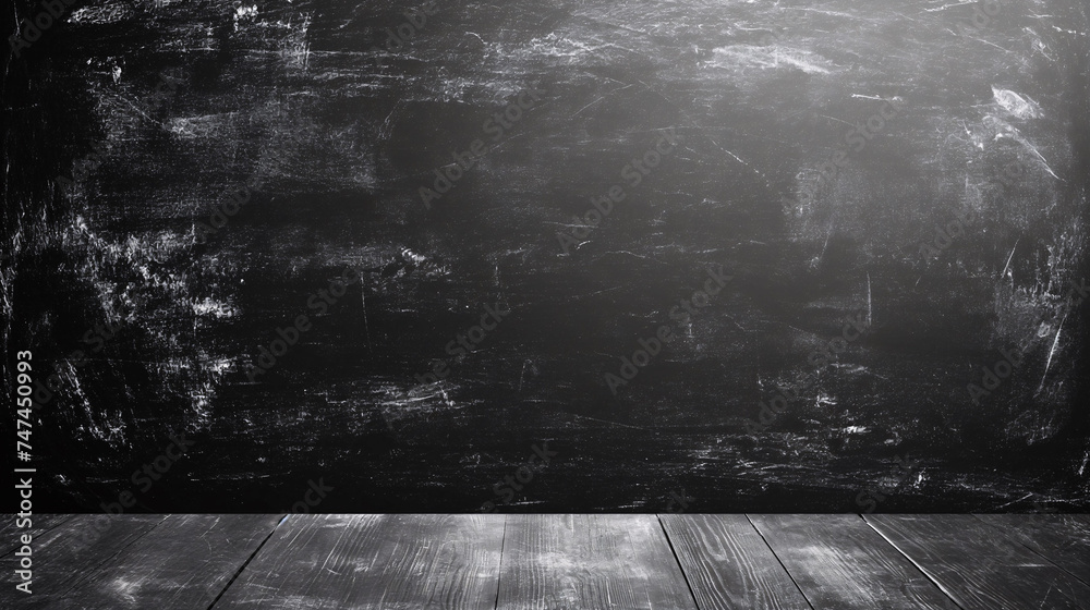 Empty black chalkboard texture with wooden floor. Ideal for educational or advertising background. Empty black chalkboard texture with wooden floor. Ideal for educational or advertising background.