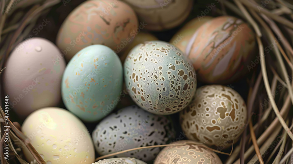 Close-Up of Decorated Easter Eggs in Nest