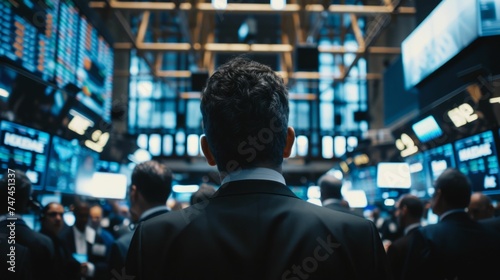 Businessman Overlooking Stock Exchange Floor