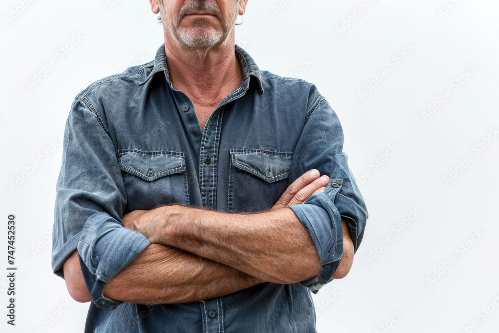 A man standing with his arms crossed. Suitable for business concepts - obrazy, fototapety, plakaty 