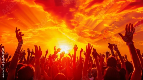 Sunset Concert Crowd Celebrating Energetically