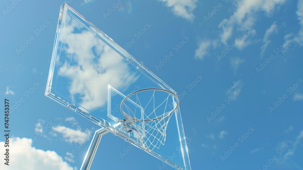 A basketball hoop with a basketball going through. Suitable for sports and active lifestyle concepts