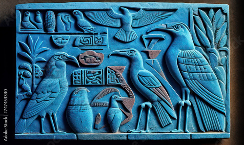 Ancient Egyptian Faience Figurines on Black Background