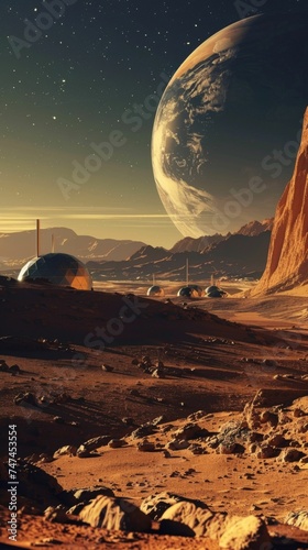 Futuristic Mars Colony Concept with Earth View