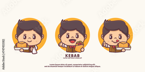 Cute cartoon character mascot design with kebab