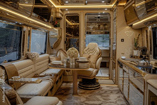 Luxurious interior inside the motorhome. The concept of a comfortable journey © Александр Лобач