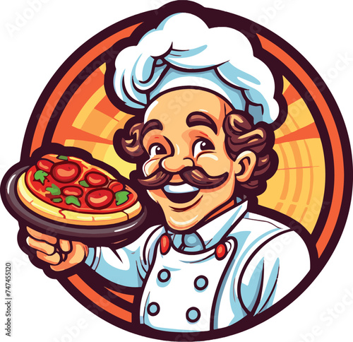 cartoon character men chef with pizza