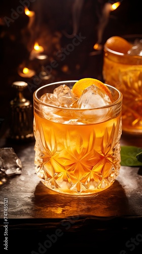 Apricot Brandy Smash drinks on a Table with Beautiful Lighting a Table photo