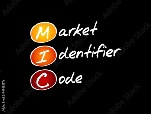 MIC Market Identifier Code - unique identification code used to identify securities trading exchanges, acronym text concept background photo