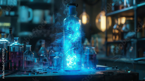 In the lab of the future, scientists craft an energy drink potion, a glowing vial of limitless vitality, ready to revolutionize human potential(436)(3)-Enhanced-SR