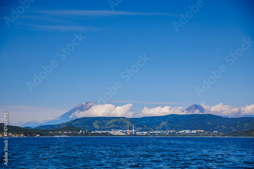 Summer Landscape Petropavlovsk Kamchatsky and Koryaksky Volcano. Concept Travel photo Kamchatka Peninsula Russia.