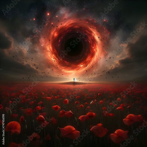 A black hole with res poppies.
 photo