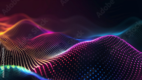 Digital colorful music wave on dark background. Abstract background with shining dots