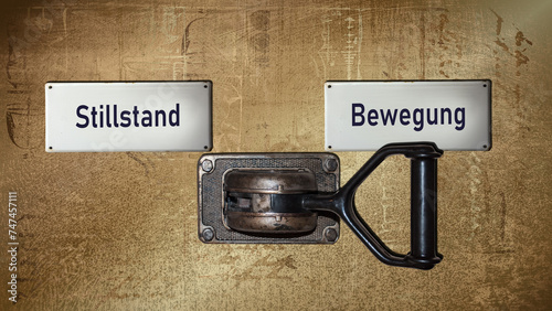 Фотография Signposts the direct way to Movement versus Standstill
