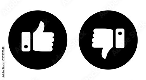 Like and dislike thumb icon symbol set in circle in black and white color for social media. Rating thumb icon set - Vector Icon