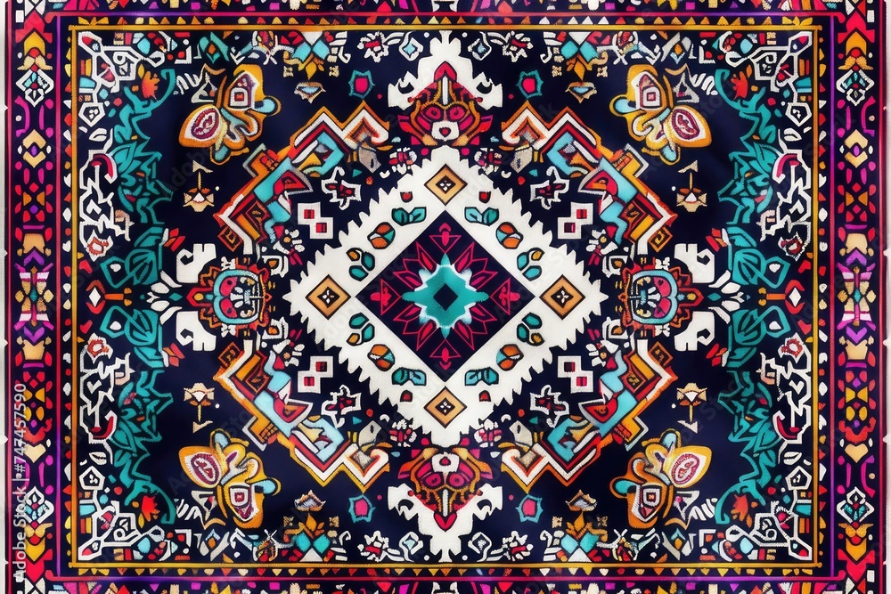 Geometric ethnic oriental pattern traditional Design for background, carpet, wallpaper, clothing, wrapping, Batik, fabric, Vector embroidery style, colorful, indan, mexican. 