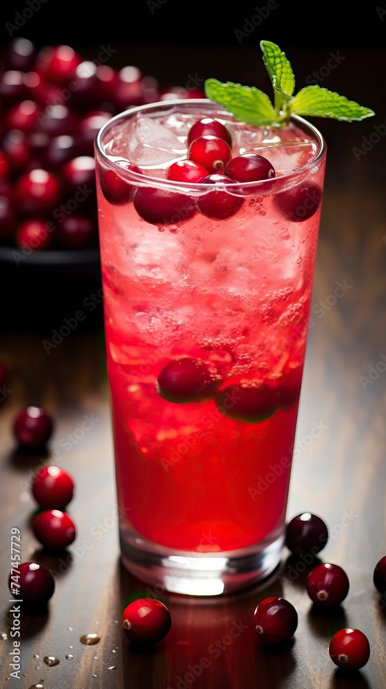 Cranberry Vodka Spritzer drinks on a Table with Beautiful Lighting Cranberry Vodka Spritzer drinks on a Table with Beautiful Lighting