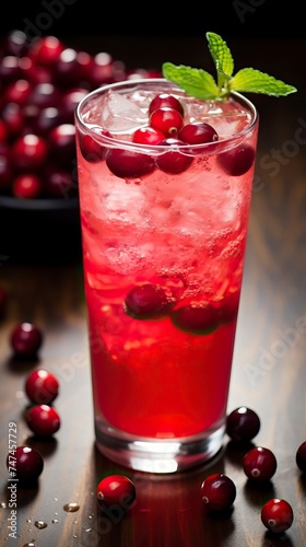 Cranberry Vodka Spritzer drinks on a Table with Beautiful Lighting