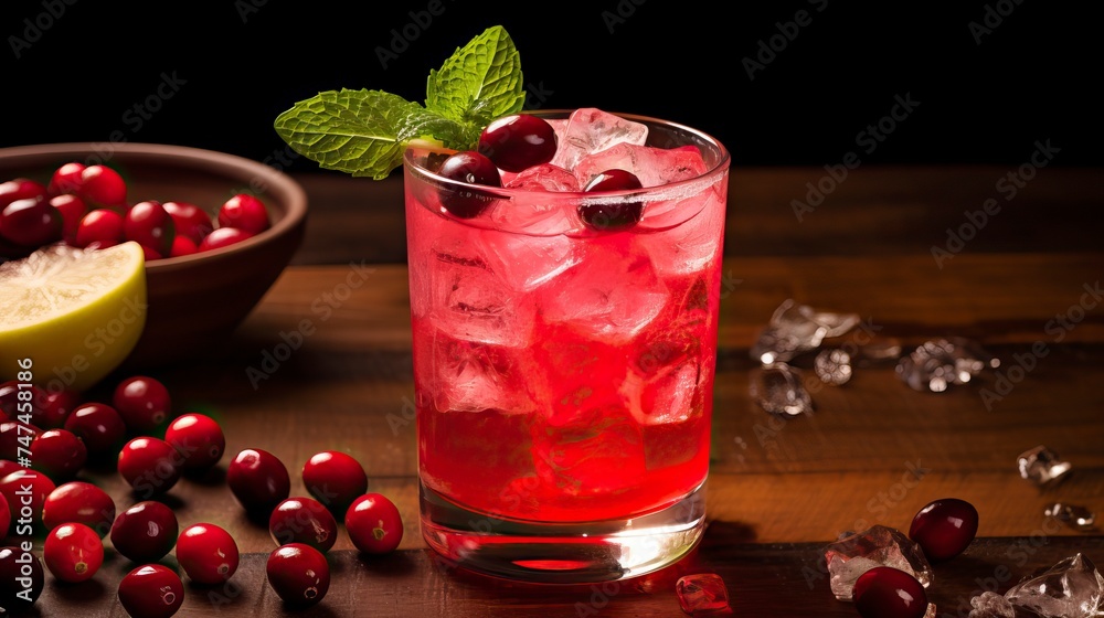 Cranberry Vodka Spritzer drinks on a Table with Beautiful Lighting Cranberry Vodka Spritzer drinks on a Table with Beautiful Lighting