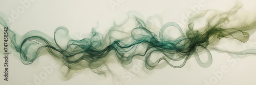 Abstract composition featuring sinuous tendrils of smoke in shades of peridot and aquamarine against a backdrop of muted, earthy tones.