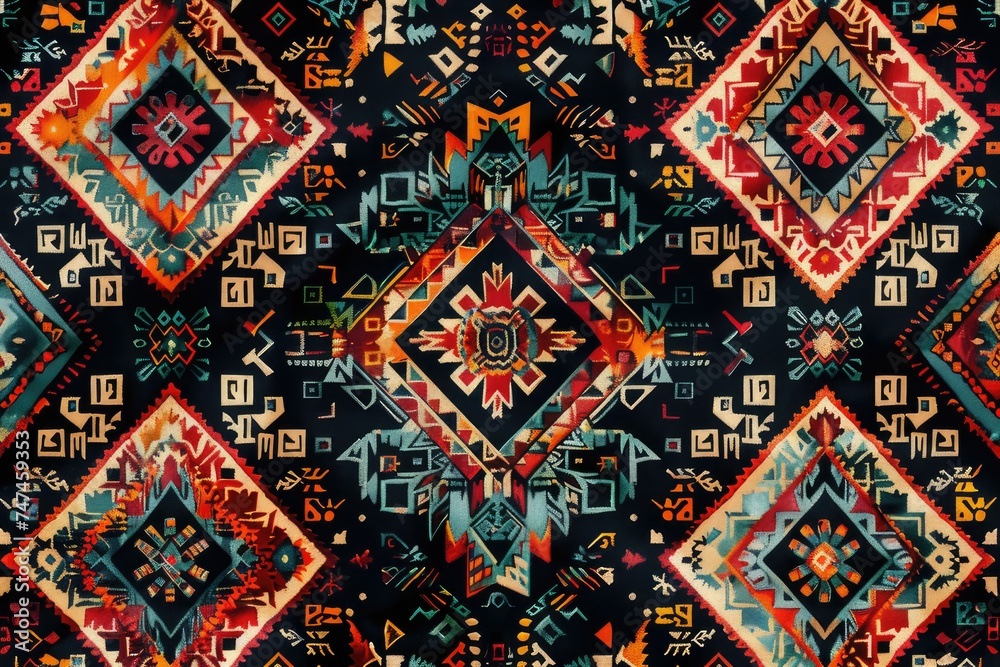 Seamless geometric ethnic asian oriental and tradition pattern design for texture and background. Silk and fabric pattern decoration for carpet, clothing, wrapping and wallpaper