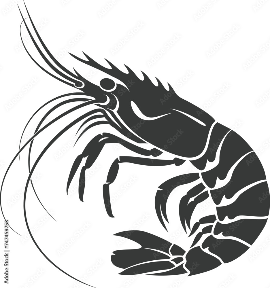 Silhouette shrimp animal black color only Silhouette shrimp animal black color only