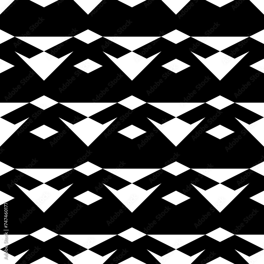 Fototapeta premium Seamless pattern. Forms background. Geometric backdrop. Ethnic motif. Triangles, rhombuses, figures ornament. Simple shapes wallpaper. Digital paper, textile print, web design, abstract. Vector art.