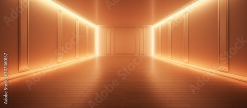 A long hallway inside a commercial building  with a bright light at the far end illuminating the path. The corridor is empty  leading the eye towards the source of light.