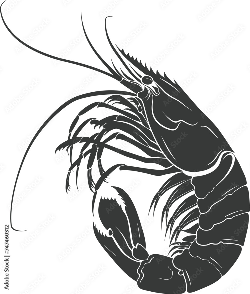 Silhouette shrimp animal black color only Silhouette shrimp animal black color only