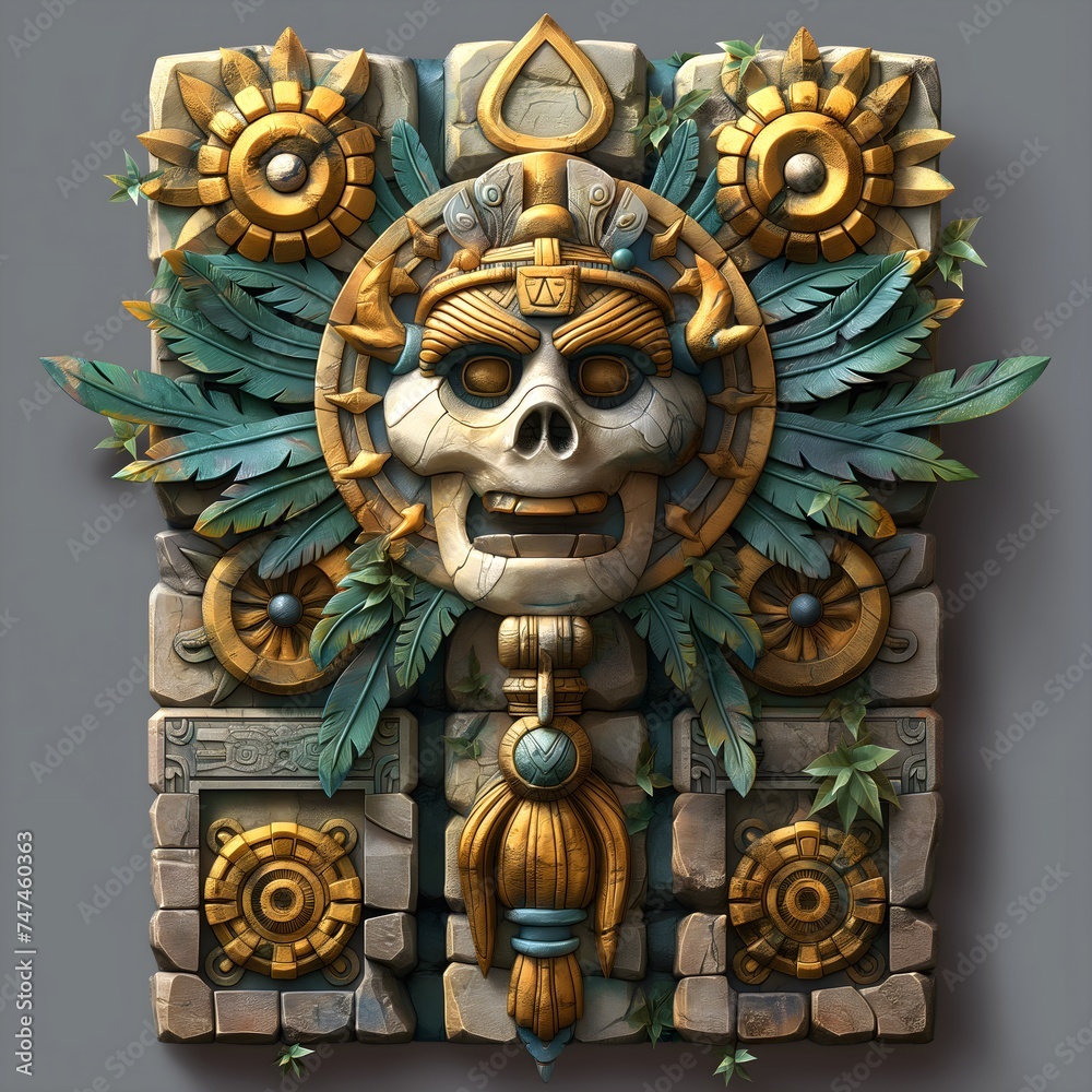 Sculptural Ornament Depicting The God Of The Dead. Illustration On The