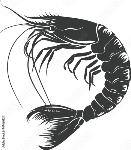 Silhouette shrimp animal black color only