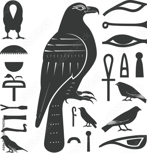 Silhouette single ancient egyptian hieroglyphs symbol logo black color only